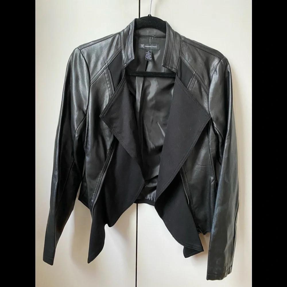 INC Black faux leather and knit jacket